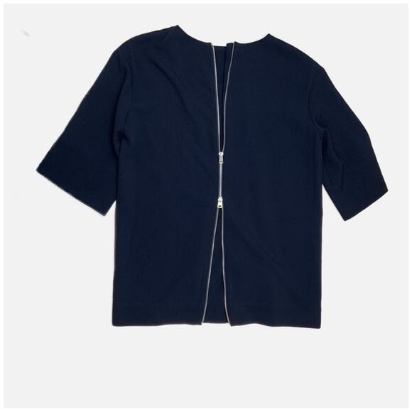 Everlane Japanese Go Weave Back-Zip Short Sleeve Blouse Navy Women's Size 0 - Picture 5 of 10